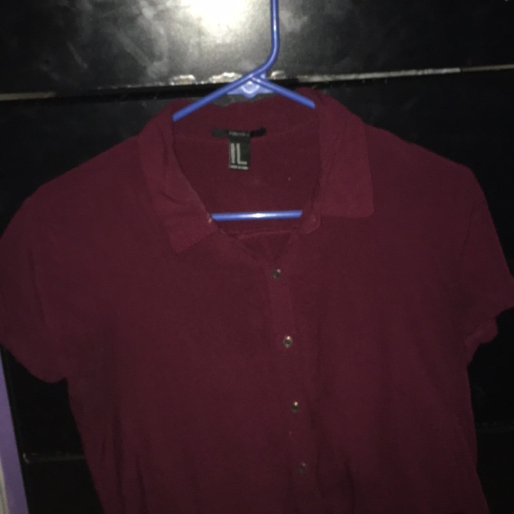 maroon button up crop top from Forever 21